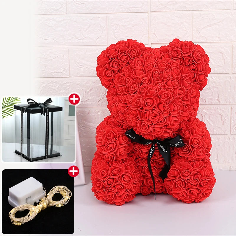 Valentine's Day Rose Bear: Artificial Flower Teddy Bear with Box Lights for Women