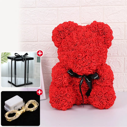 Valentine's Day Rose Bear: Artificial Flower Teddy Bear with Box Lights for Women