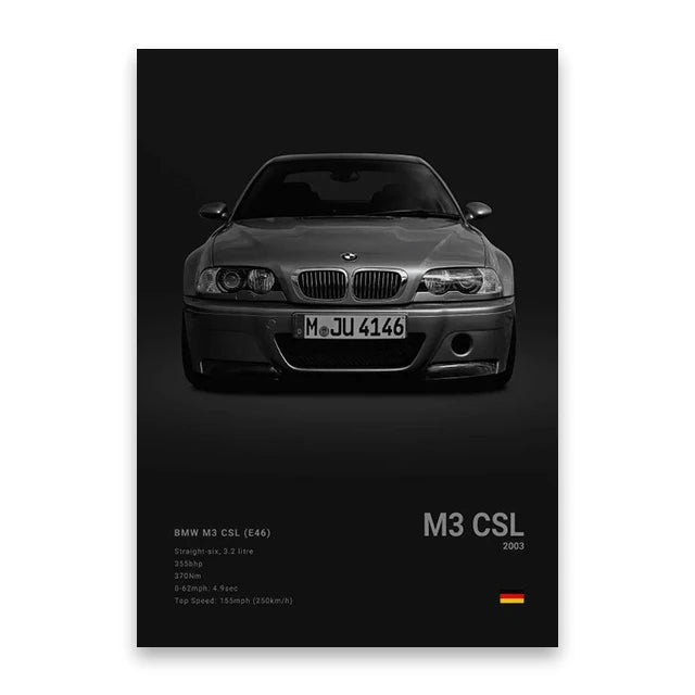 Famous Cars M5 918 GT3 G63 STO SLS Canvas Wall Art Poster