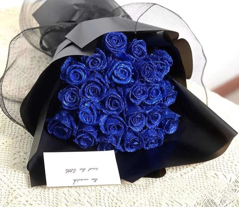 Blue Glitter artificial flower rose girlfriend wife DIY bouquet gifts