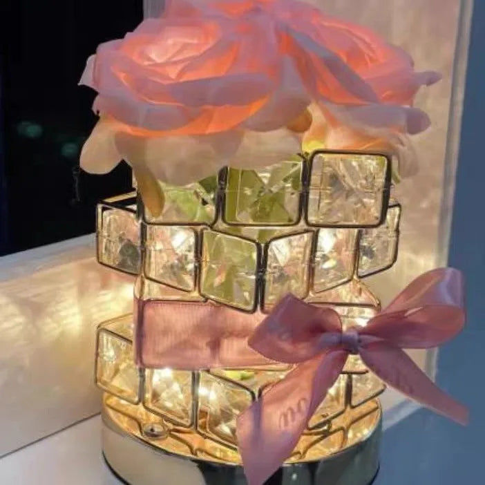 Rose Rubik's Cube Atmosphere Table Lamp Nightlight – Perfect Birthday, Qixi, or Valentine's Day Gift