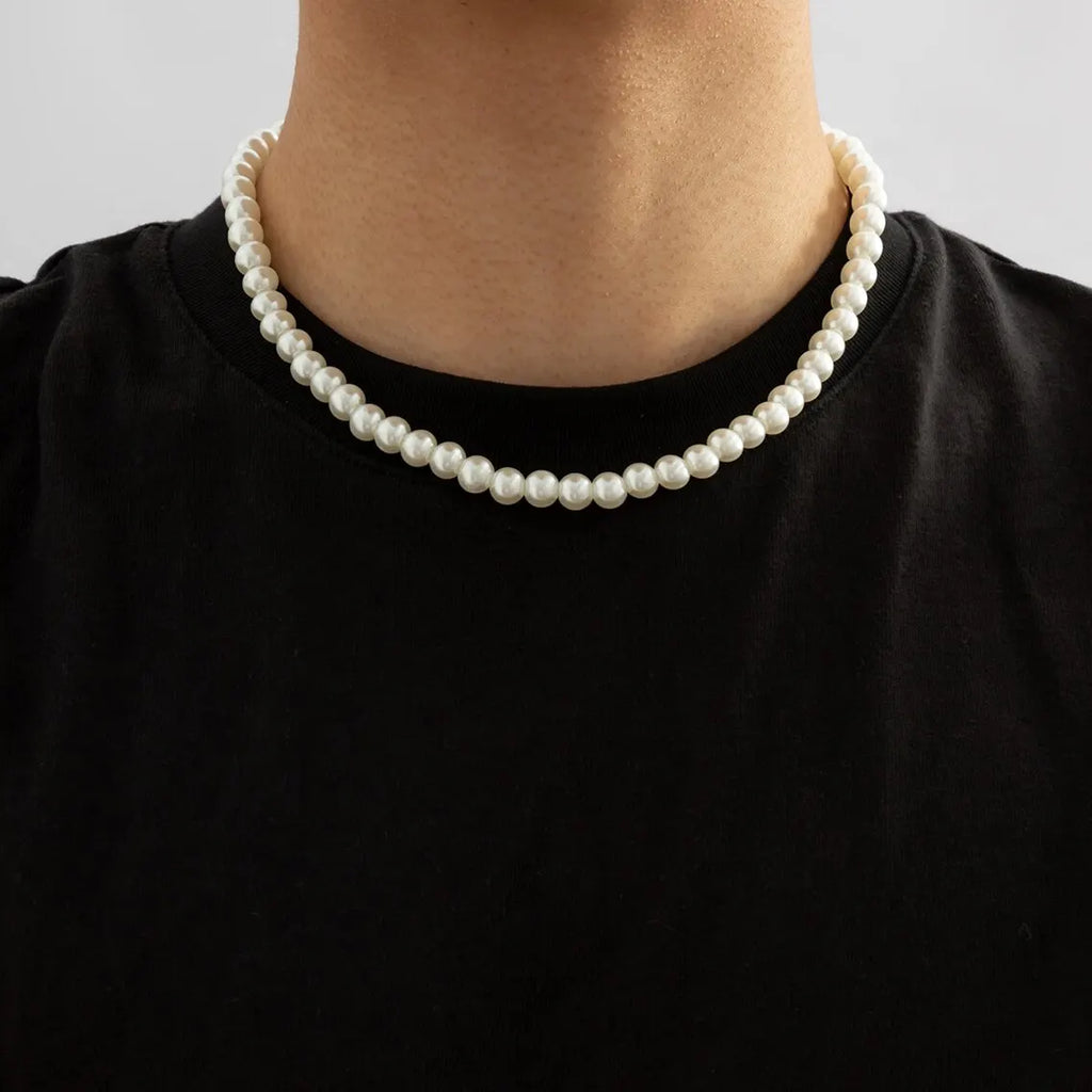 Men's White Imitation Pearl Beaded Chains.