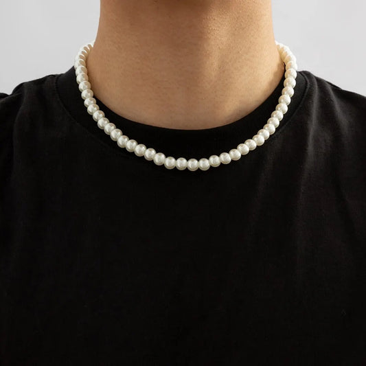 Men's White Imitation Pearl Beaded Chains.