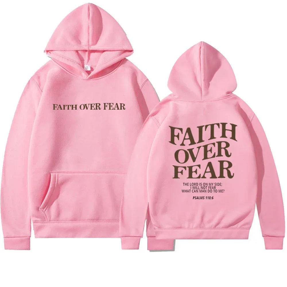 Women Faith Overcomes Fear - Christian Hooded Sweatshirts Plus Size Hoodie Streetwear Fashion Pullover