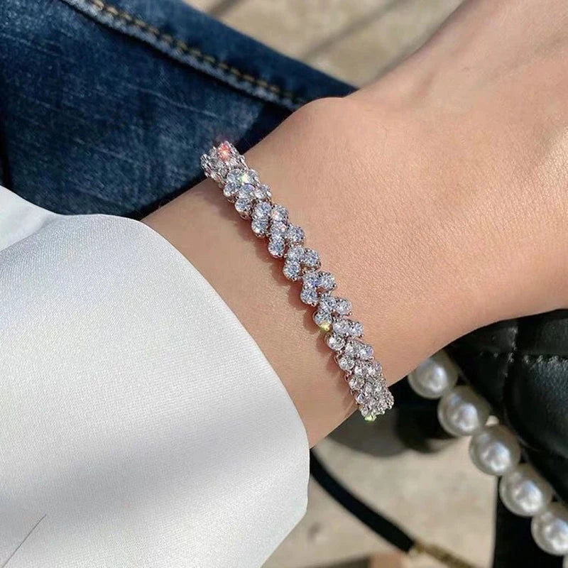 Luxury Roman Rhinestone Bracelet for Women Crystal Zircon Chain Bracelets Bangle Bridal Jewelry Accessories