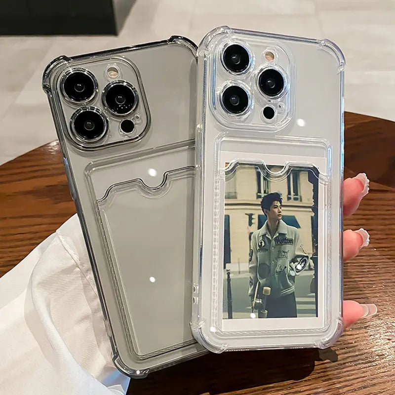 Transparent Card Slot Bag Holder Case For iPhone Shockproof Soft Cover