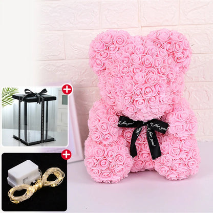 Valentine's Day Rose Bear: Artificial Flower Teddy Bear with Box Lights for Women