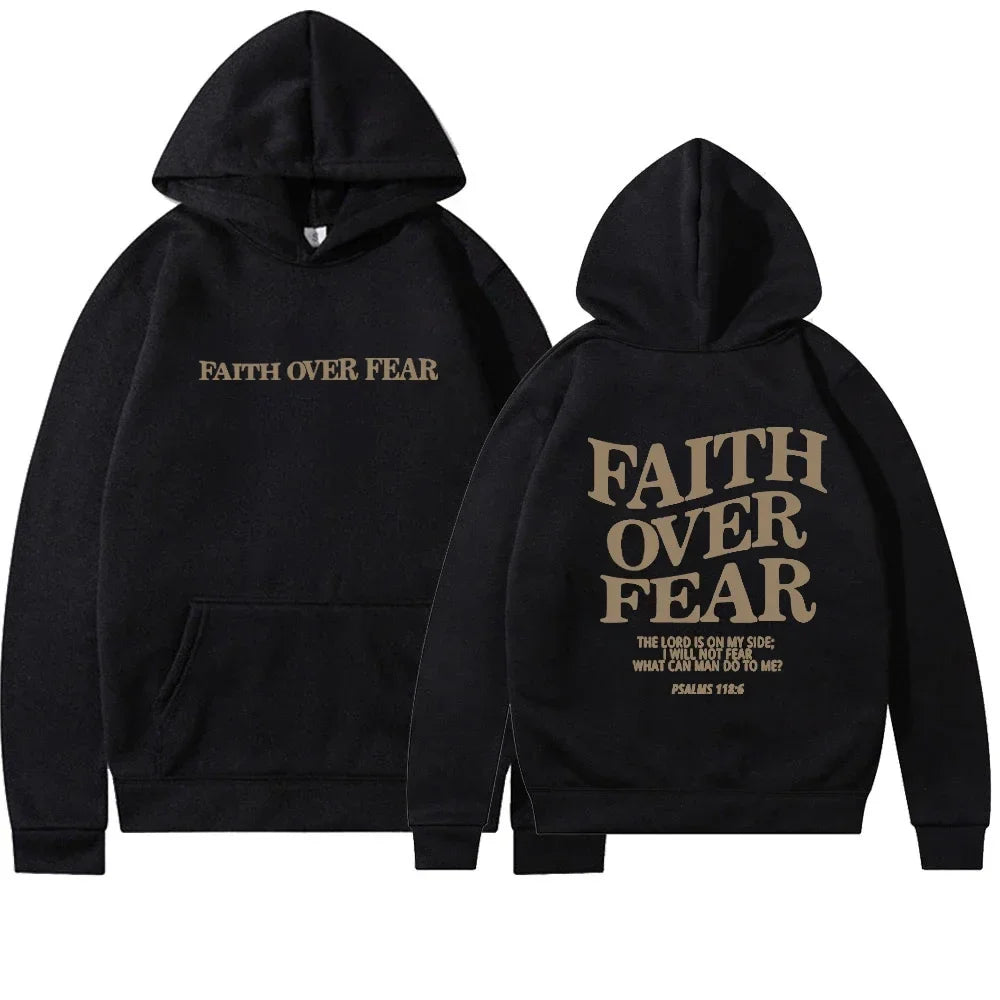 Women Faith Overcomes Fear - Christian Hooded Sweatshirts Plus Size Hoodie Streetwear Fashion Pullover