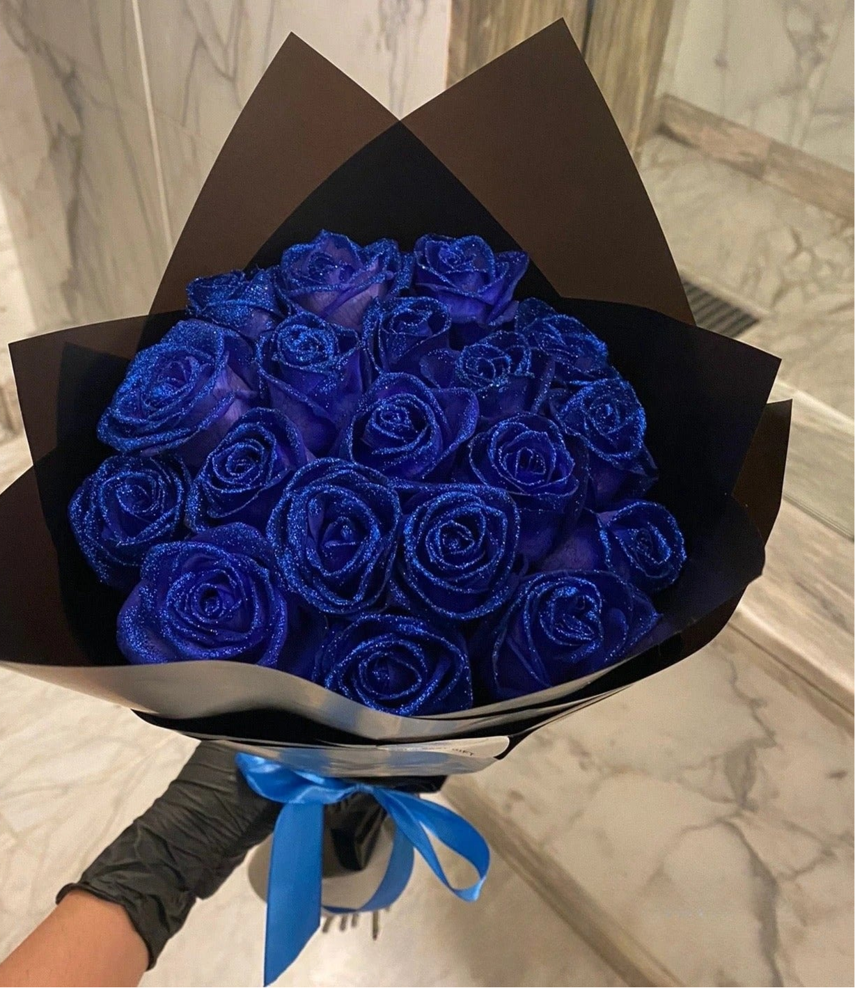 Blue Glitter artificial flower rose girlfriend wife DIY bouquet gifts