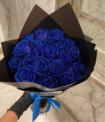 Blue Glitter artificial flower rose girlfriend wife DIY bouquet gifts