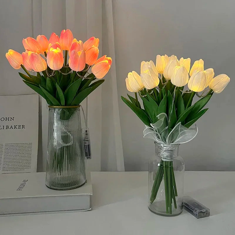 10 PCS LED Tulip Flowers Table Lamp Artificial Bouquets Night Light Home Decor Gifts