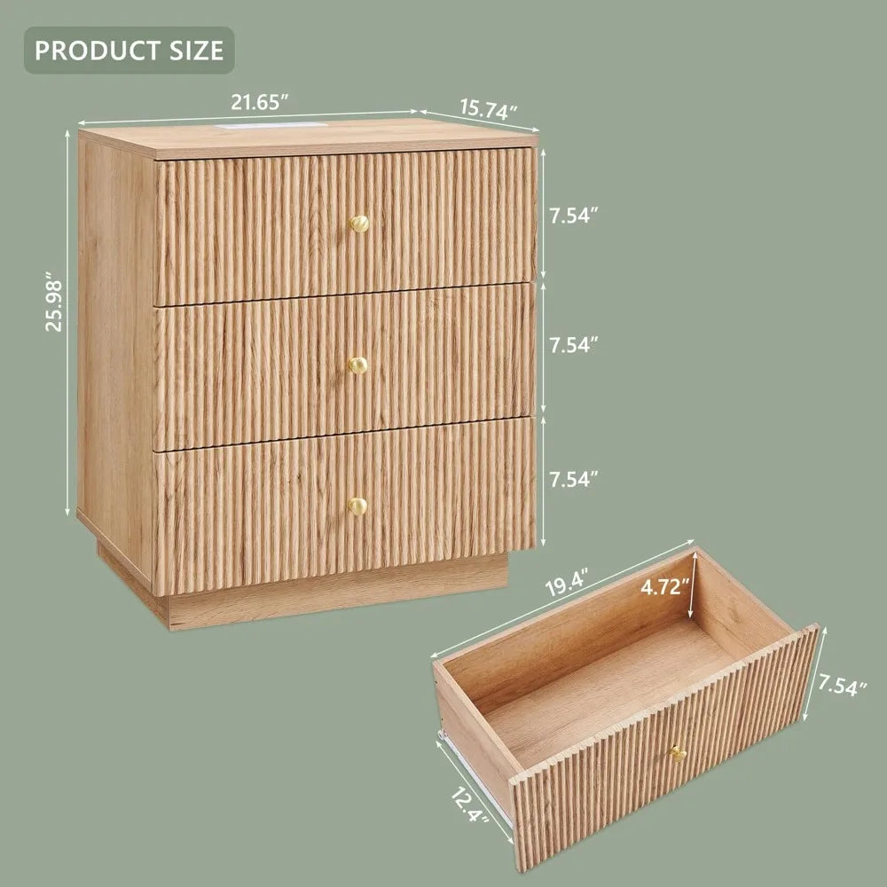 Fluted Nightstand with Charging Station