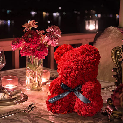 Valentine's Day Rose Bear: Artificial Flower Teddy Bear with Box Lights for Women