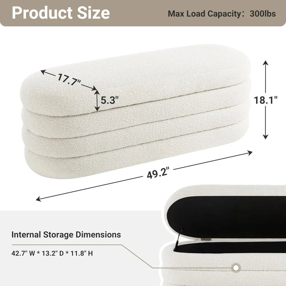 Vento 49" Fabric Upholstered Storage Ottoman