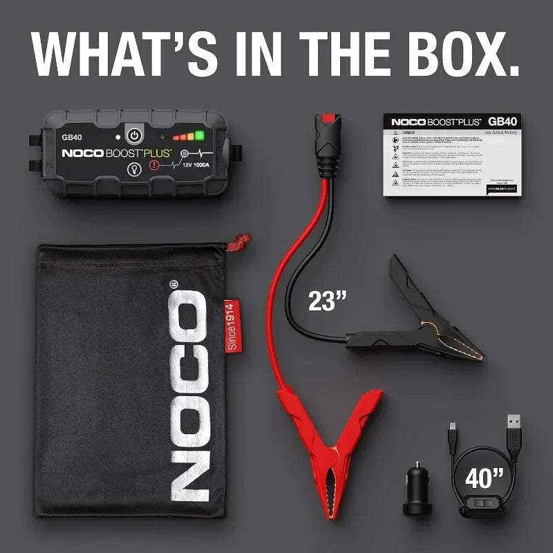 Best NOCO Boost Plus GB40 1000A UltraSafe Car Battery Jump Starter 12V Battery Pack Battery Booster Jump Box Portable Charger