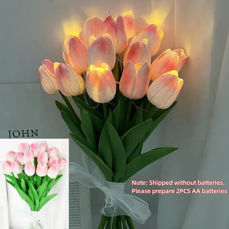 10 PCS LED Tulip Flowers Table Lamp Artificial Bouquets Night Light Home Decor Gifts