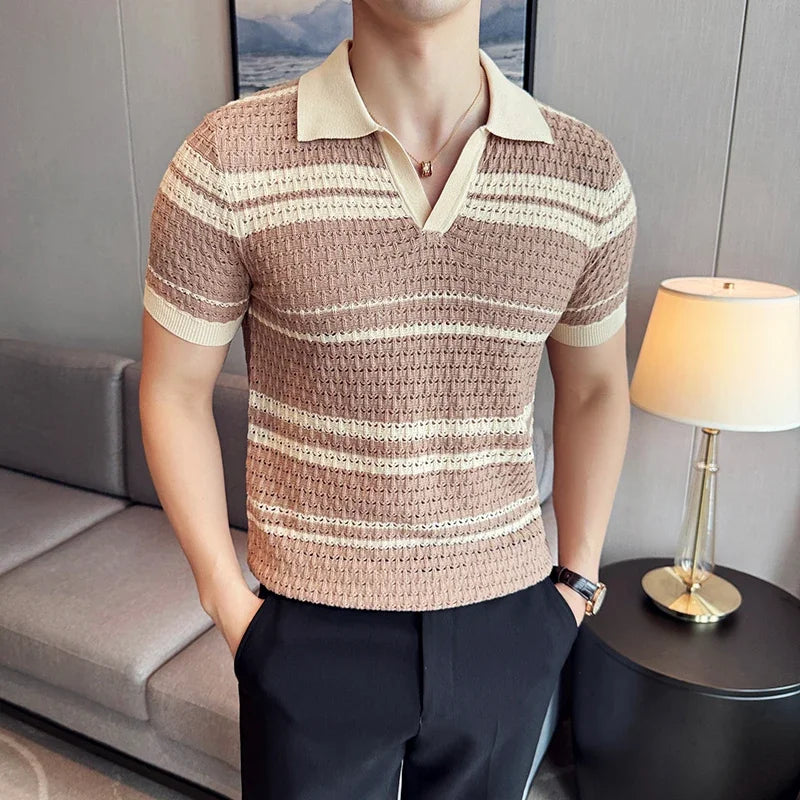 Striped Knitted Polo Shirt