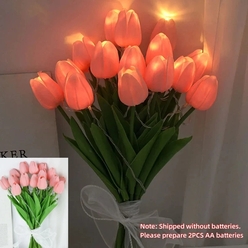 10 PCS LED Tulip Flowers Table Lamp Artificial Bouquets Night Light Home Decor Gifts