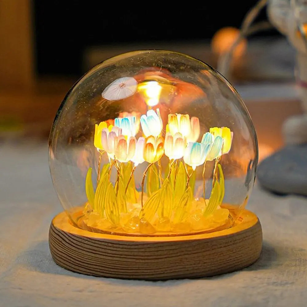 Handmade LED Tulip Night Light - DIY Decorative Bedside Lamp, Great for Gifts.