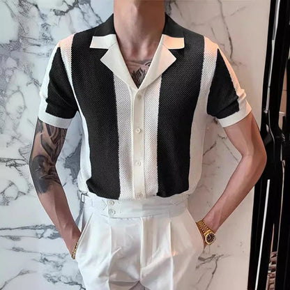 Luxury Men's Striped Contrast Knit Shirt