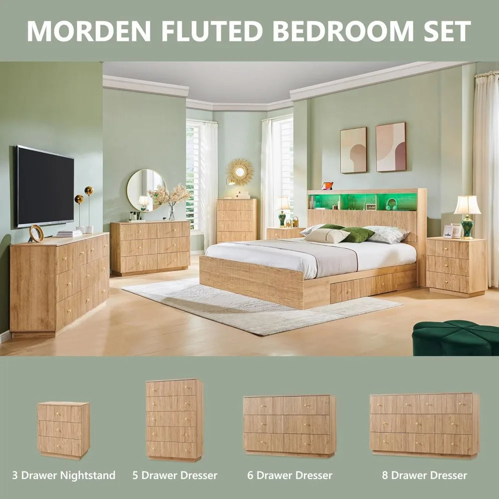Fluted Nightstand with Charging Station