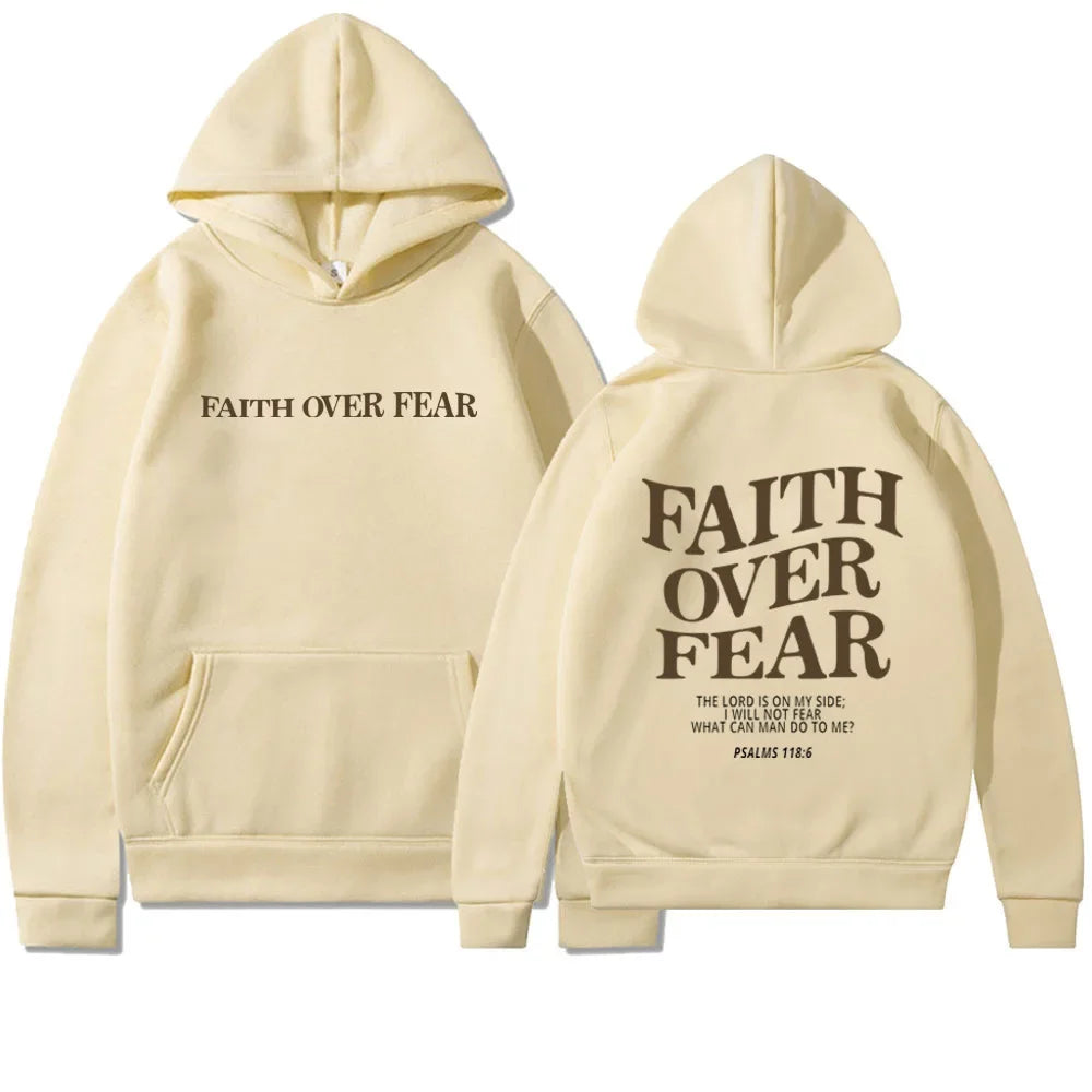 Women Faith Overcomes Fear - Christian Hooded Sweatshirts Plus Size Hoodie Streetwear Fashion Pullover