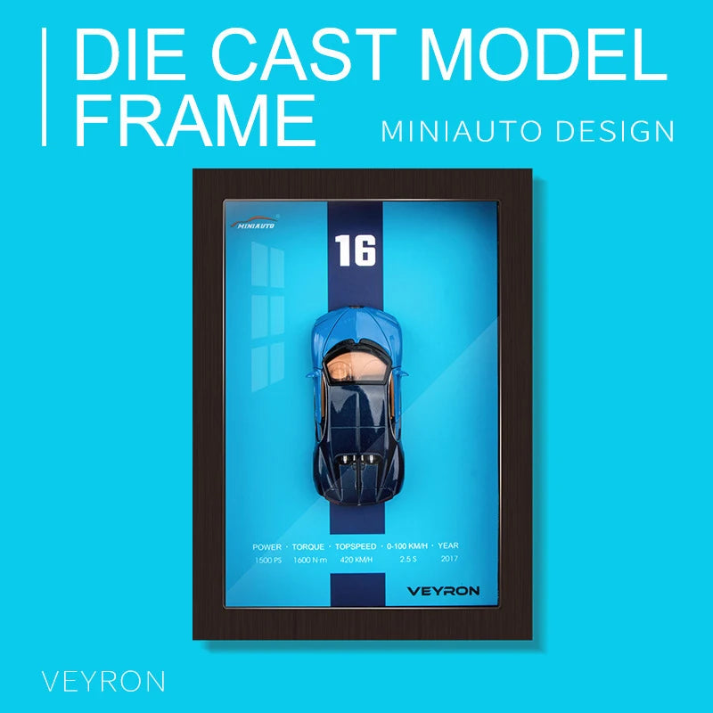 Photo Frame Version Alloy Metal Sports Car Model Simulation 3D Racing Car Hanging Painting Collection Kids Gifts Decoration