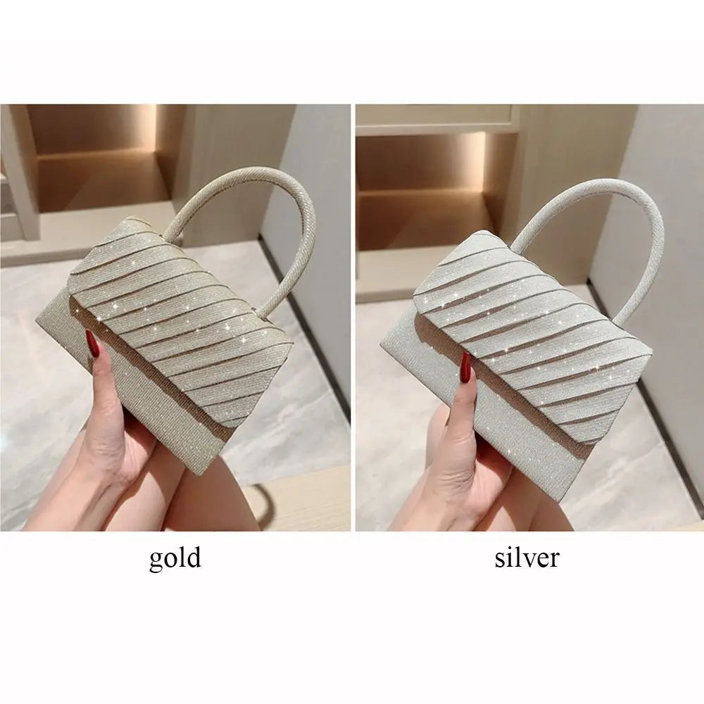Elegant Gold Silk Evening Clutch: Women's Fashion Banquet Purse with Chain Shoulder Strap