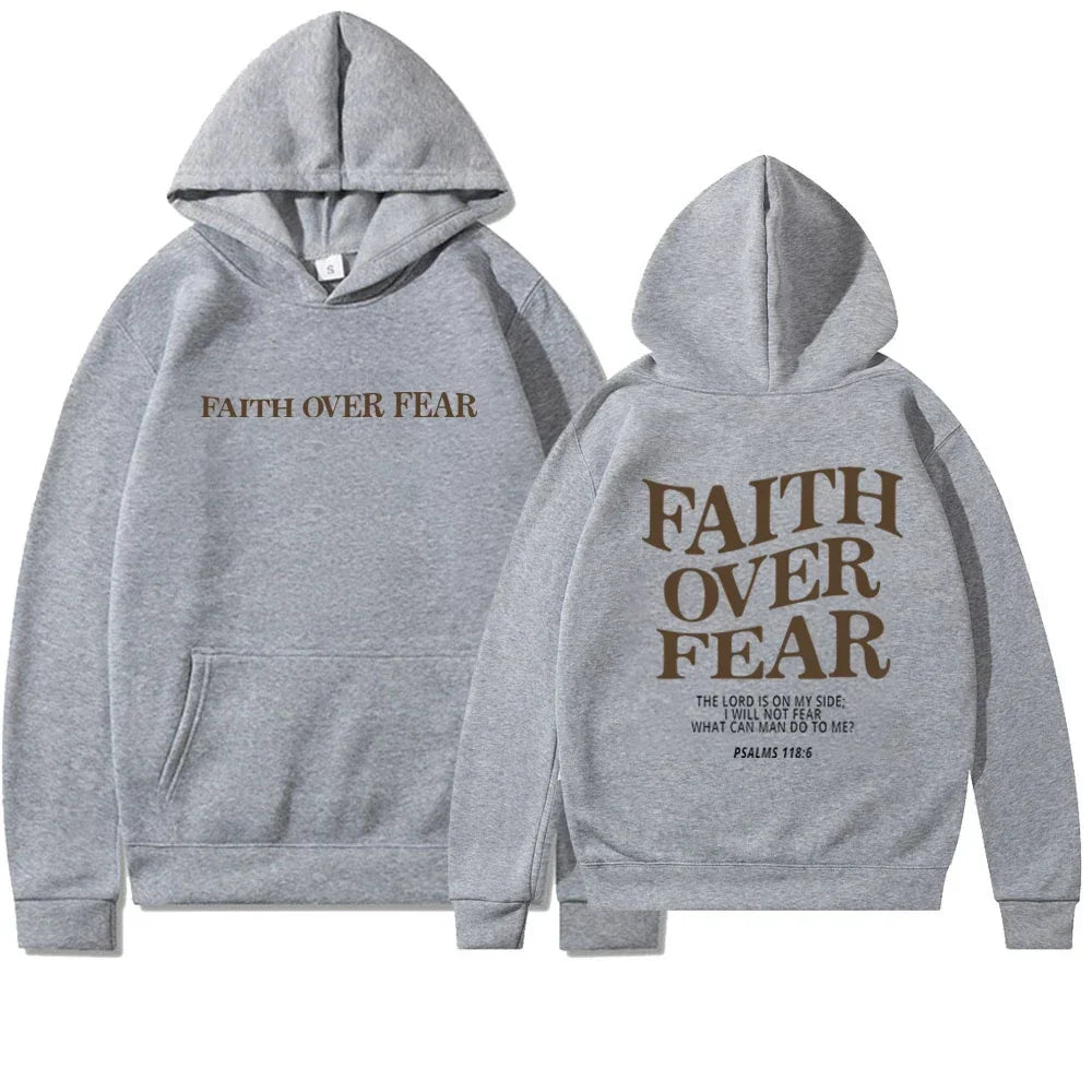 Women Faith Overcomes Fear - Christian Hooded Sweatshirts Plus Size Hoodie Streetwear Fashion Pullover
