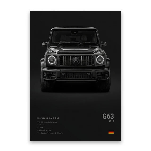 Famous Cars M5 918 GT3 G63 STO SLS Canvas Wall Art Poster