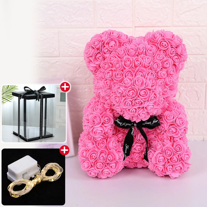 Valentine's Day Rose Bear: Artificial Flower Teddy Bear with Box Lights for Women