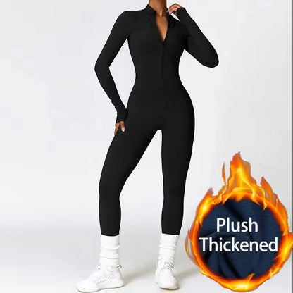 Women's Zipper Workout Jumpsuit - Stylish Gym Essential