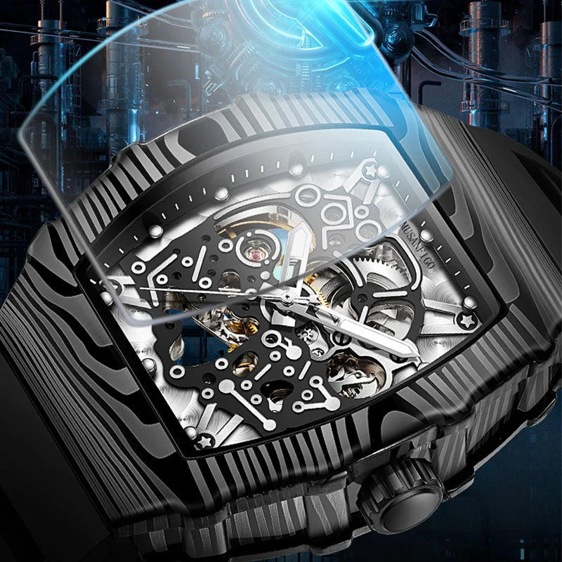 MUSANFIGO barrel shaped design, luxurious fully automatic mechanical men's watch, waterproof and luminous trendy watch