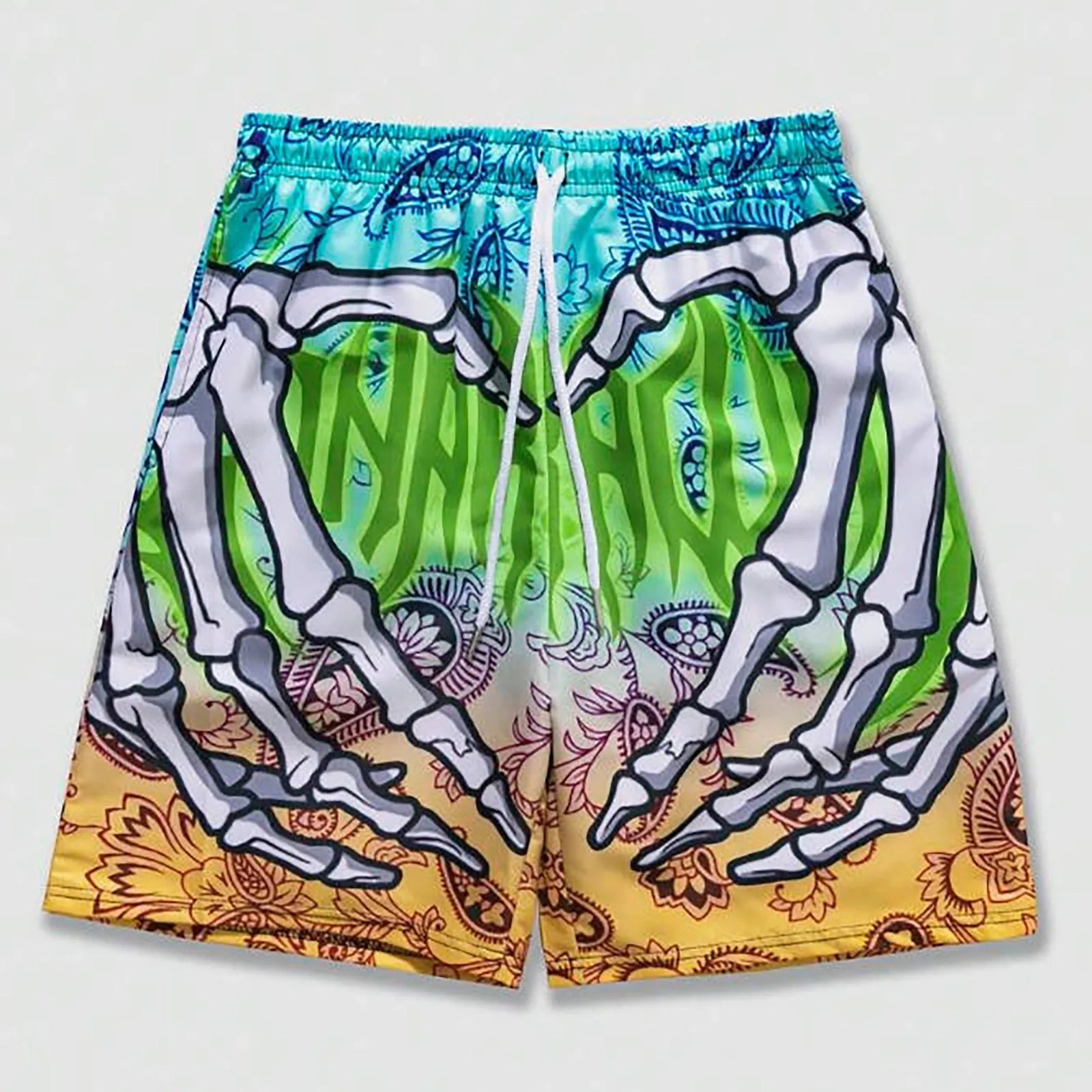Men's Elastic Waist Handprint Beach Shorts