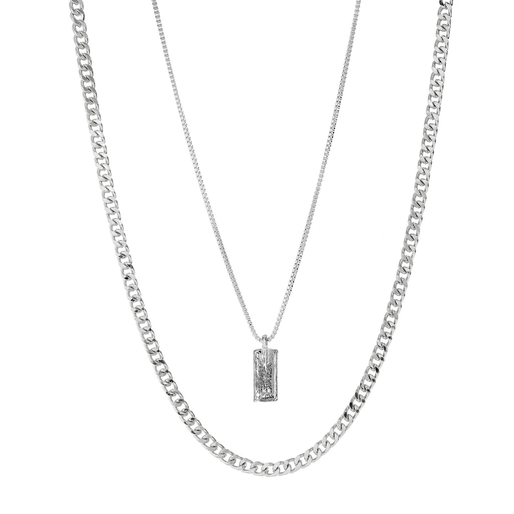 2pcs/set Rectangular Pendant Box Chain Necklace for Men