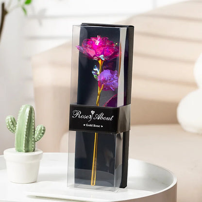 Valentine's Day Gift for Girlfriend Eternal Flower Colorful Foil Rose Flower in Box Artificial Flower