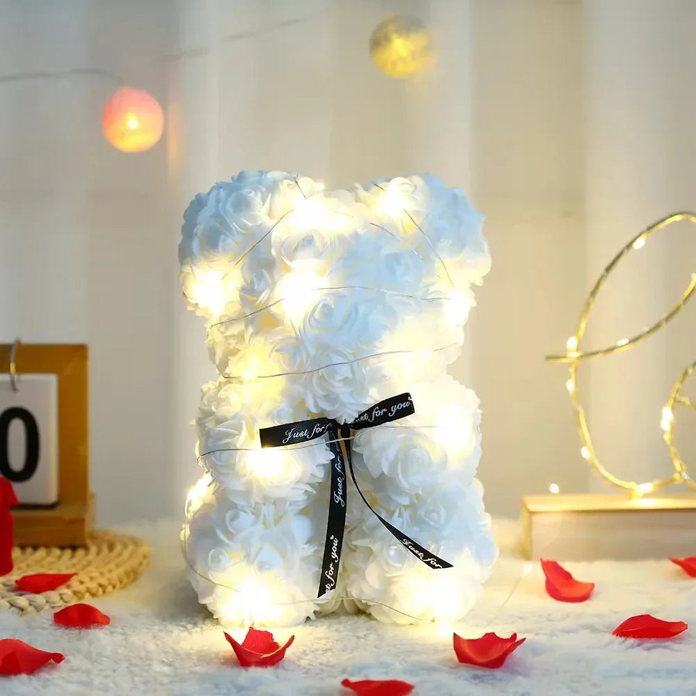 25cm Artificial Teddy Bear Rose in Box - Romantic Gift for Girlfriend, Mother, Birthday, Wedding, or Party Decoration.