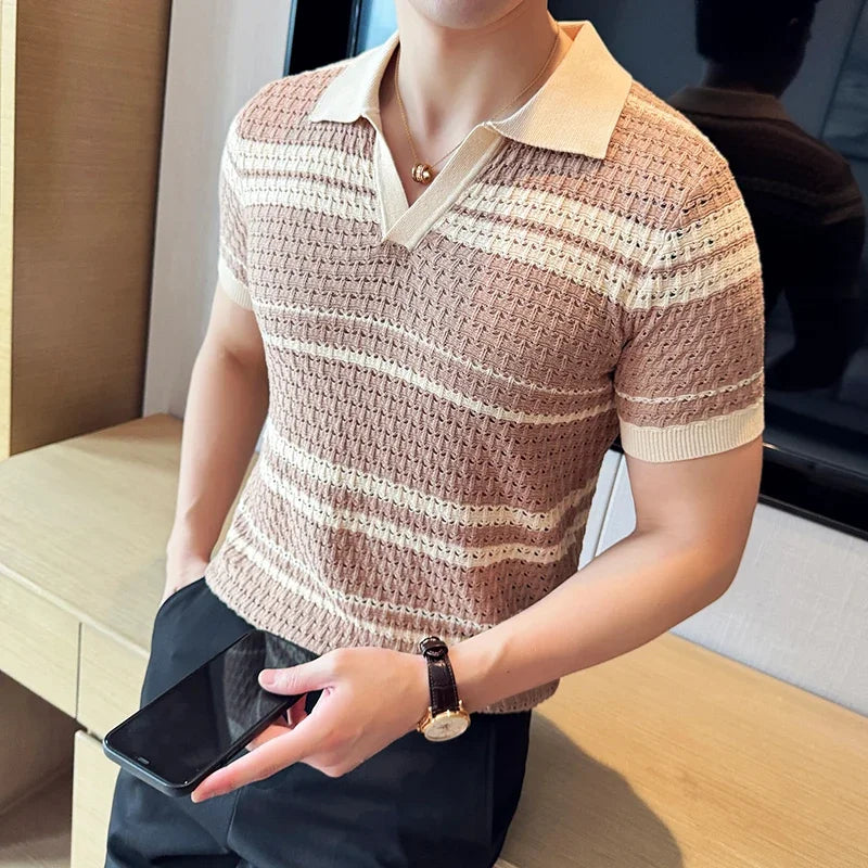 Striped Knitted Polo Shirt