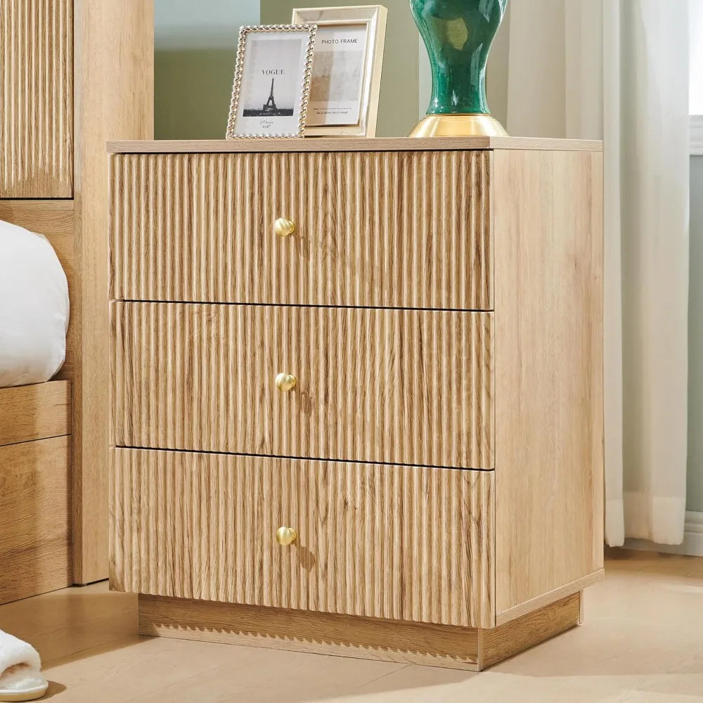 Fluted Nightstand with Charging Station