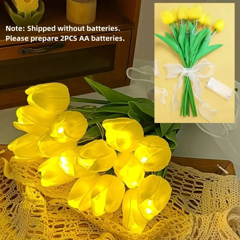 10 PCS LED Tulip Flowers Table Lamp Artificial Bouquets Night Light Home Decor Gifts