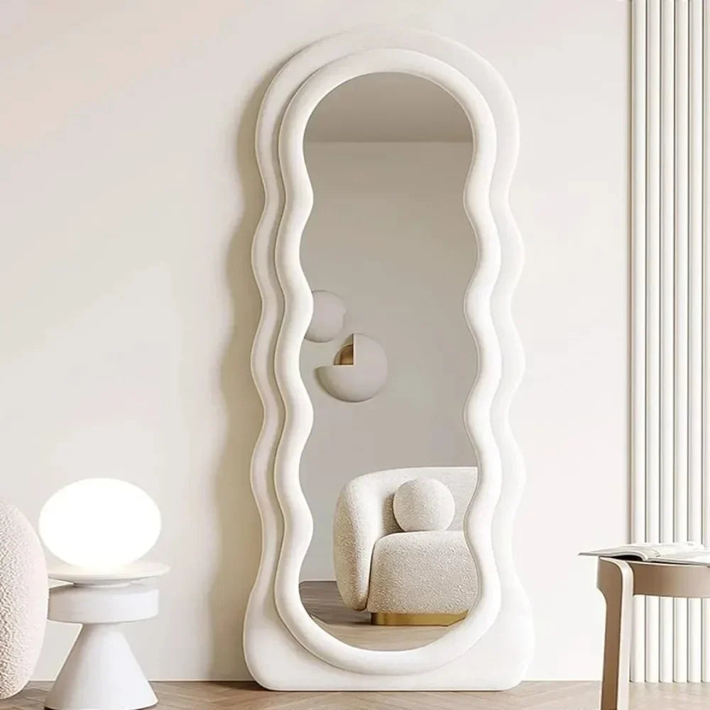 Modern Arched Full-Body Mirror with Lights and Flannel Frame