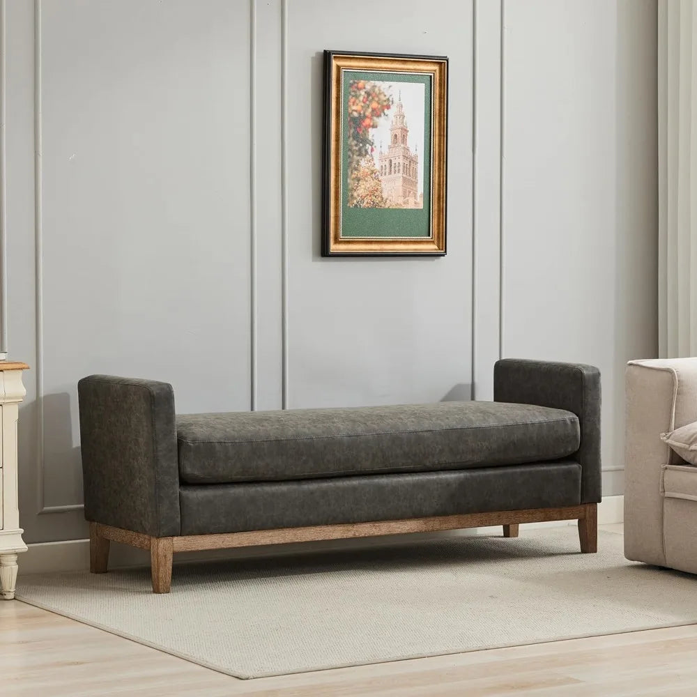Grey Ottoman Bench with Bolster Pillows
