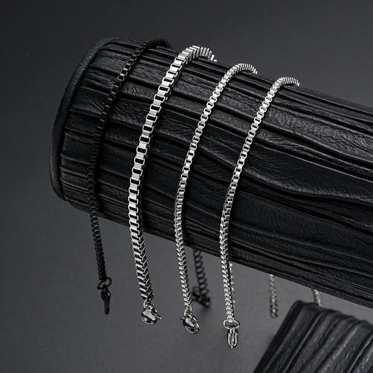 New 4Pcs/Set Vintage Silver Color Box Chain Bracelets for Men