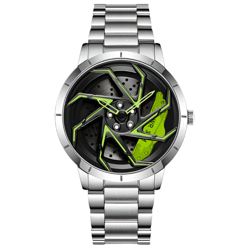 SANDA P1088 Stainless Steel Watch with Quartz Movement and Rotating Car Rim Dial