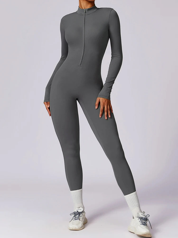 Women's Zipper Workout Jumpsuit - Stylish Gym Essential