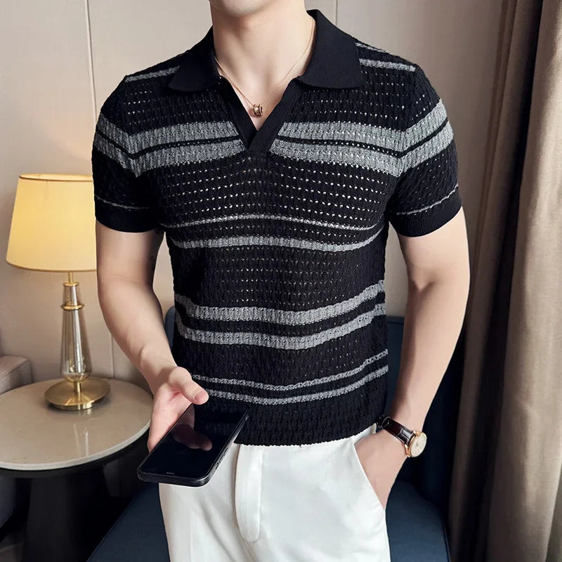 Striped Knitted Polo Shirt