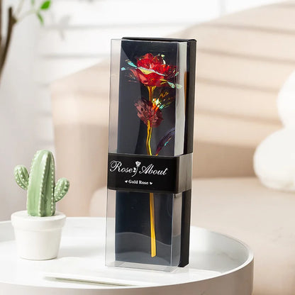 Valentine's Day Gift for Girlfriend Eternal Flower Colorful Foil Rose Flower in Box Artificial Flower