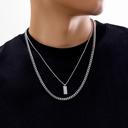 2pcs/set Rectangular Pendant Box Chain Necklace for Men