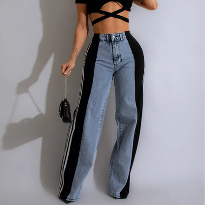 Patchwork Three Stripes Wide Leg Denim Pants