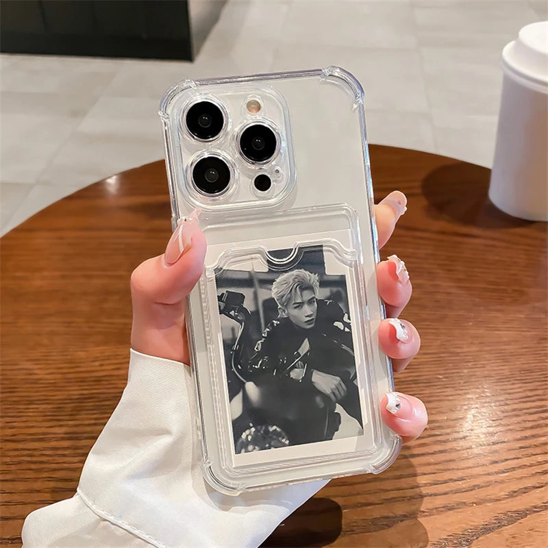 Transparent Card Slot Bag Holder Case For iPhone Shockproof Soft Cover